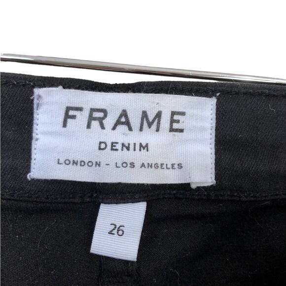 Frame Le Skinny Black Highly Distressed Busted Knee Jeans Size 26 - Picture 2 of 11